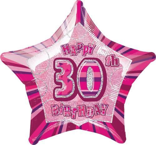 Glitz Pink 30th Birthday Star 50cm (20") Foil Balloon Packaged